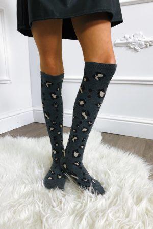 Knee soks leopard grijs