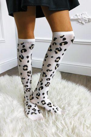 Knee soks leopard wit