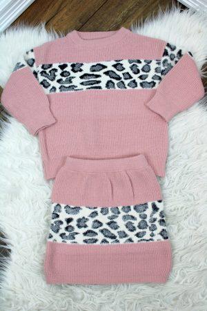 Setje gebreid panter roze