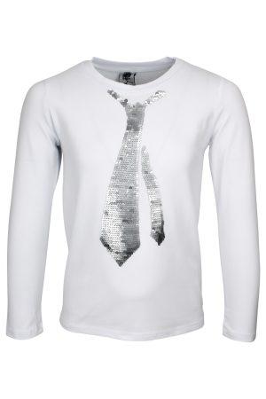 Shirtje pailletten stropdas wit