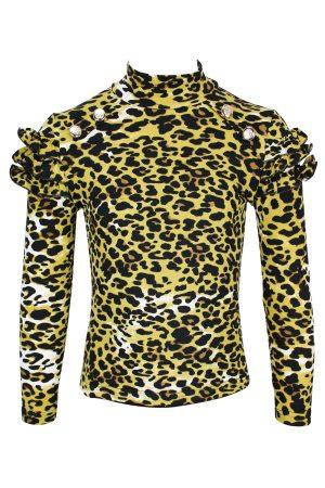Topje ruffle panter bruin