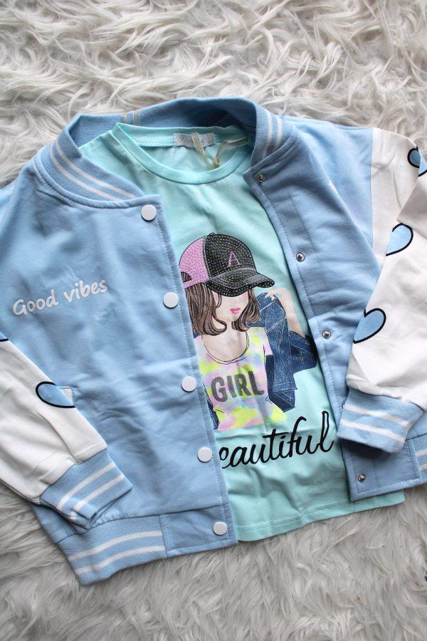 bombervestje good vibes blauw, shirtje girl blauw