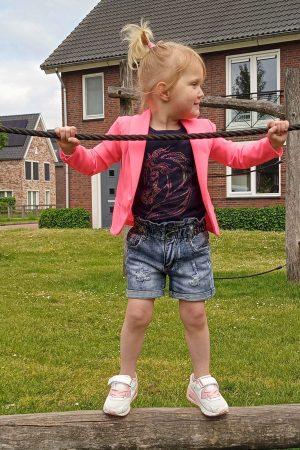 Shirtje prachtpony blauw, blazer pink flash, broekje girls denim blauw