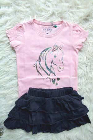 Shirtje Blueseven Sierpaard roze, Rokje Blueseven blauw