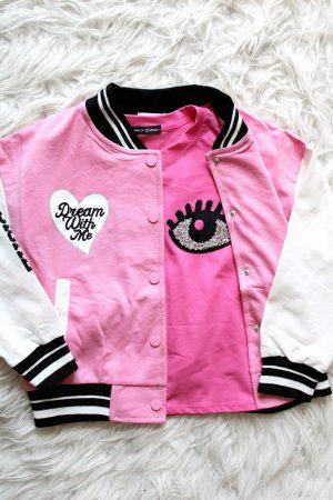Shirtje Knipoog pink, bombervestje magical roze