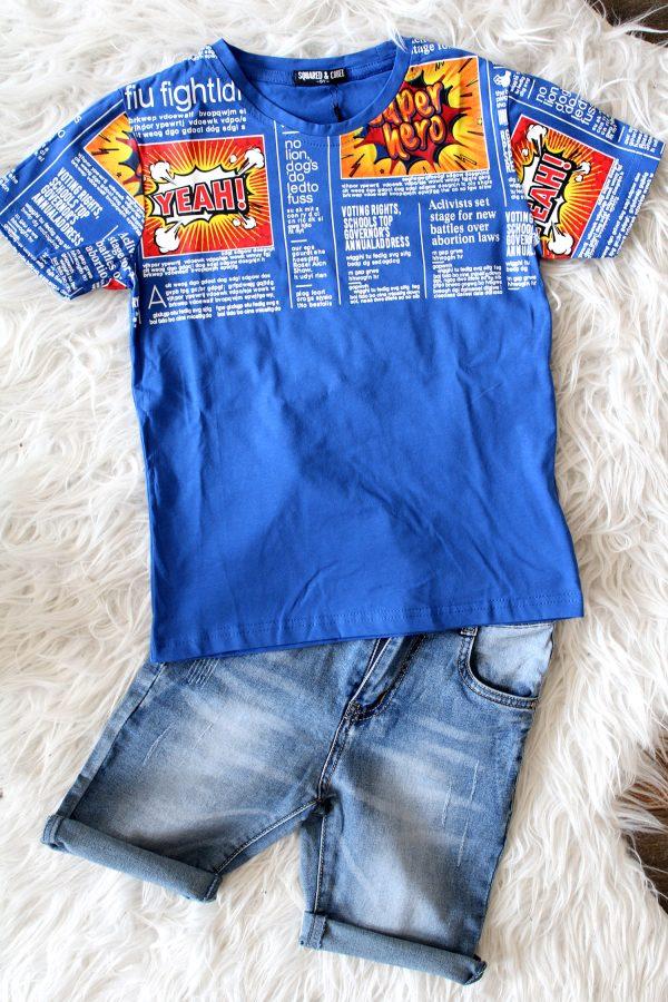 Shirtje strip blauw, Broekje Boys denim lichtblauw