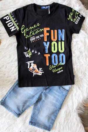 Shirtje Good Fun zwart, Broekje Boys denim lichtblauw