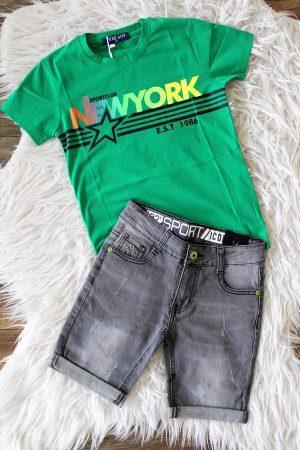 Shirtje NY groen, Broekje Chico denim grijs