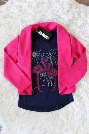 blazer fuchsia glow, shirtje flamingo blauw,