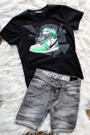 Shirt just groen, broekje chico denim grijs