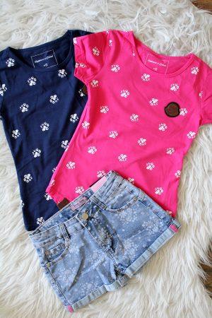 Shirtje Puppylove roze, broekje flowers denim blauw