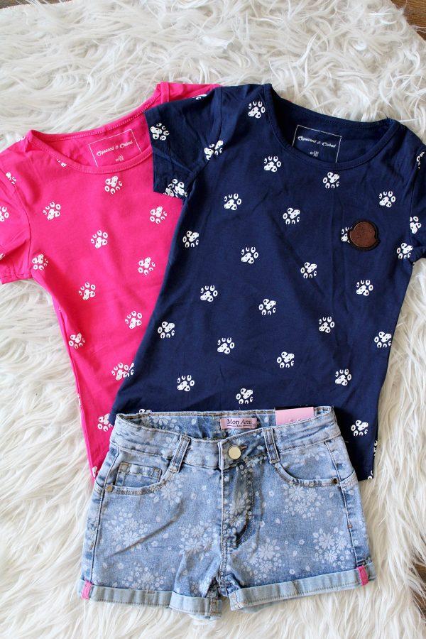 Shirtje Puppylove blauw, broekje flowers denim blauw