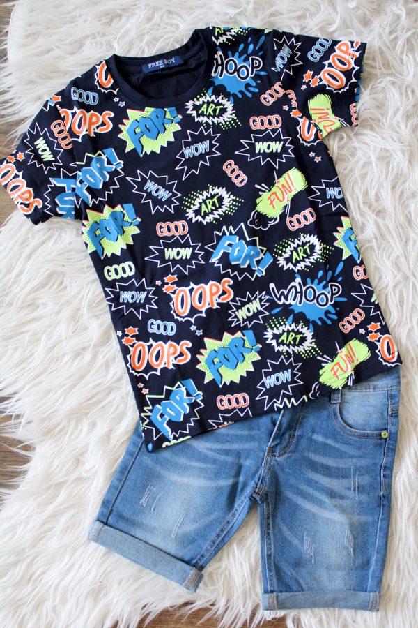 Shirtje Coolbink blauw, broekje chico denim blauw