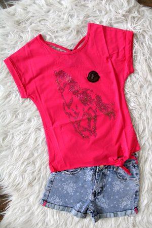 Shirtje Wildhorse diamant roze, broekje flowers denim blauw,