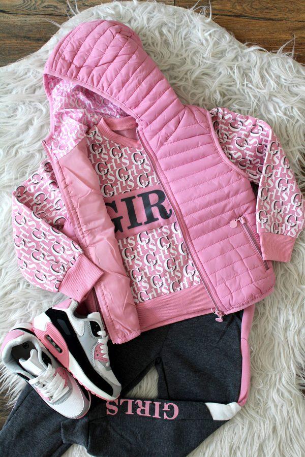 Huispak / Joggingpak Girls grijs, sneakers coolchick roze