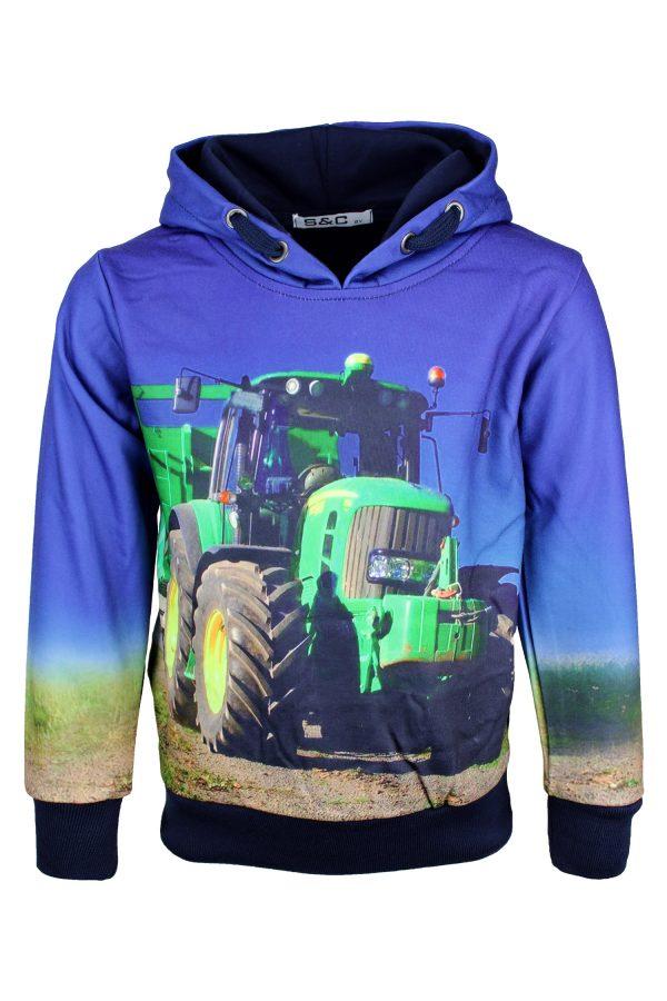 Hoodie blauw Tractor groen