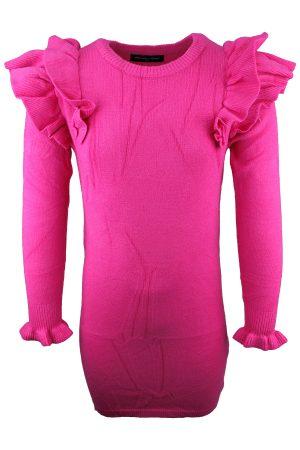 Jurkje sweaterdress ruffle fuchsia roze
