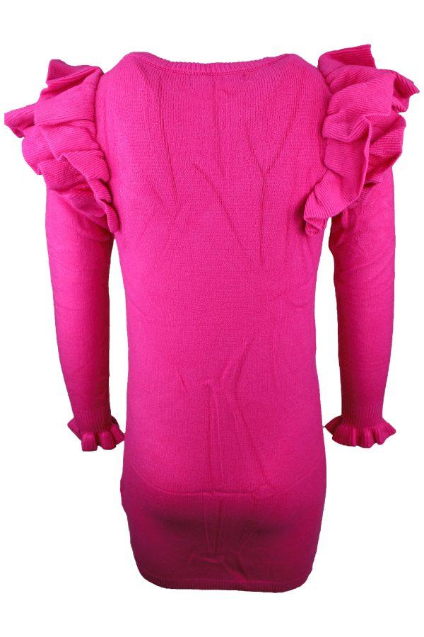 Jurkje sweaterdress ruffle fuchsia roze