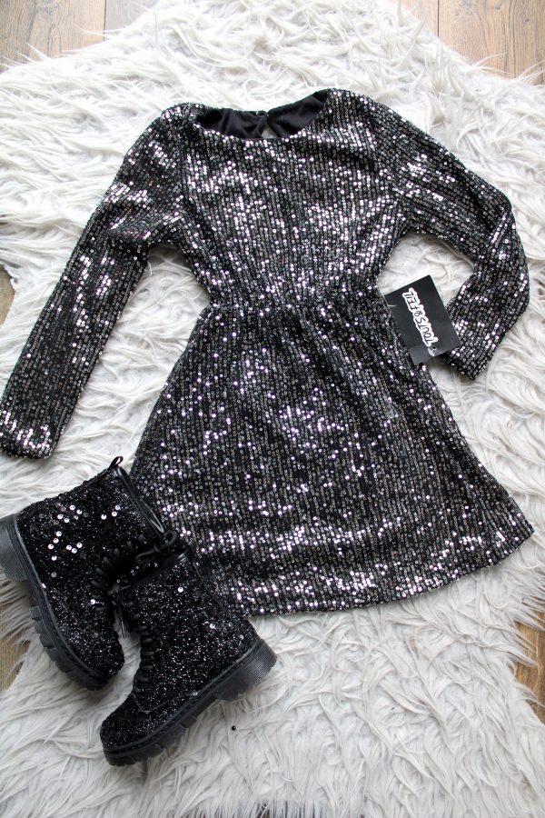 Boots Paillety Glitter zwart, jurkje great glamour zilver zwart,
