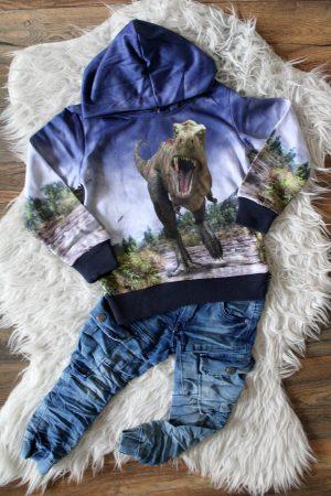 Hoodie Dinosaurus blauw, Broekje Jeans Cargo limited blauw