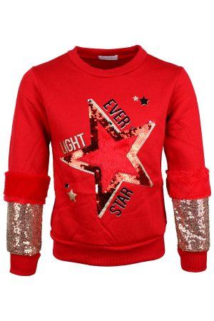 Hoodie Glitter Star rood