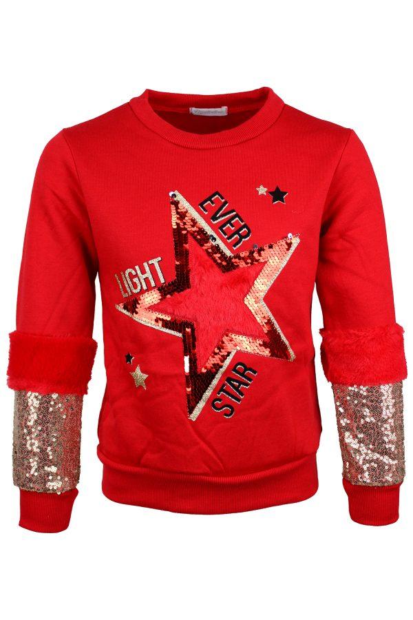 Hoodie Glitter Star rood