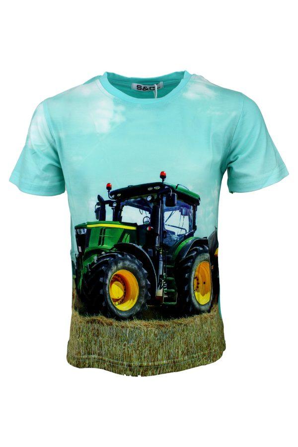 Shirtje groene tractor turquoise