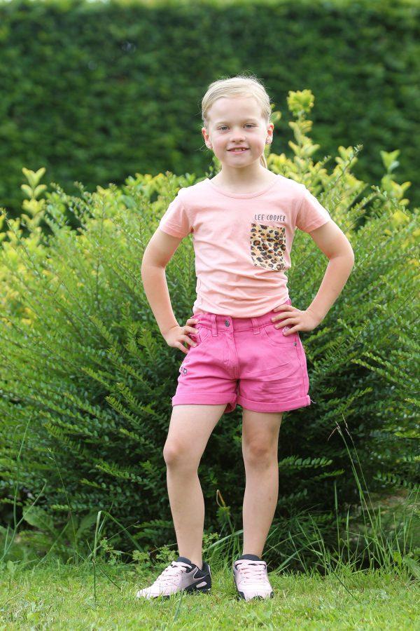 Model Shirtje Lee Cooper Leopard roze, Broekje Lee Cooper denim roze