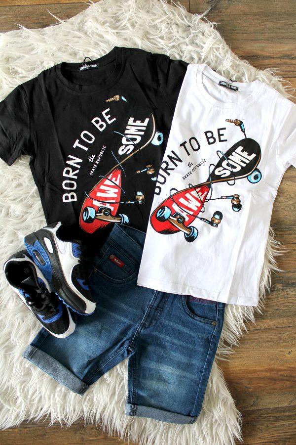 Shirtje Awesome wit, Shirtje Awesome zwart, Sneakers Zwart Wit Blauw, Broekje Lee Cooper denim blauw