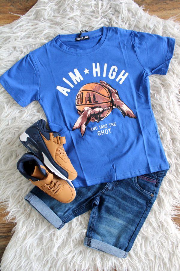 Sneakers Chico bruin blauw, broekje lee cooper denim blauw, shirtje aim high blauw