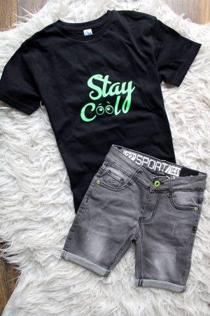 Shirtje T-Shirt Stay Cool zwart, broekje boys denim grijs