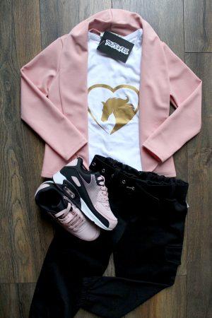 Setje Lee Cooper roze, blazer roze, Sneakers Pinkwow roze zwart, blazer roze, broekje cargo girls zwart, shirtje lovehorse gold wit