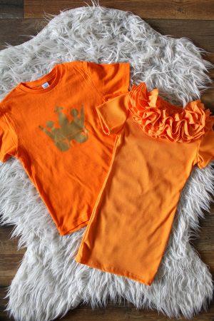 Shirtje T-Shirt King oranje, jurkje bloemkraag oranje