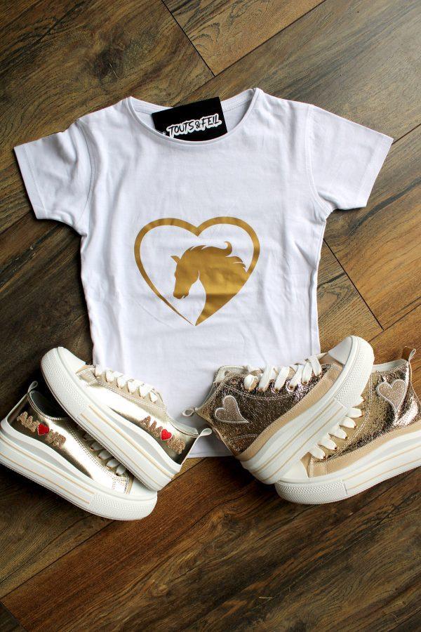 Sneakers Gold heart, Sneakers Gold amour, shirtje lovehorse gold wit