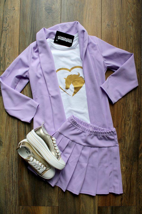 Sneakers Gold amour. shirtje lovehorse gold wit, setje girly smile lila