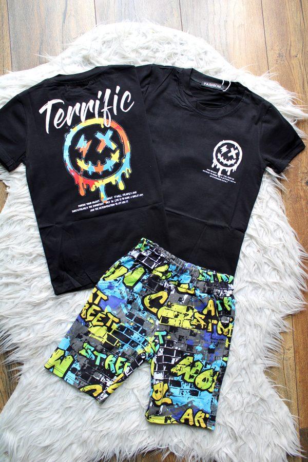 broekje short street cool, shirtje smiley zwart