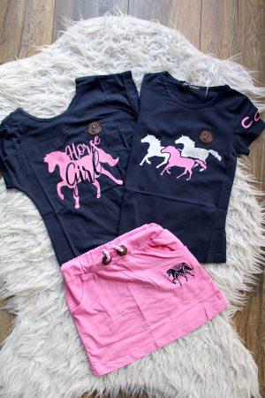 Setje horsegirl blauw, shirtje paarden blauw
