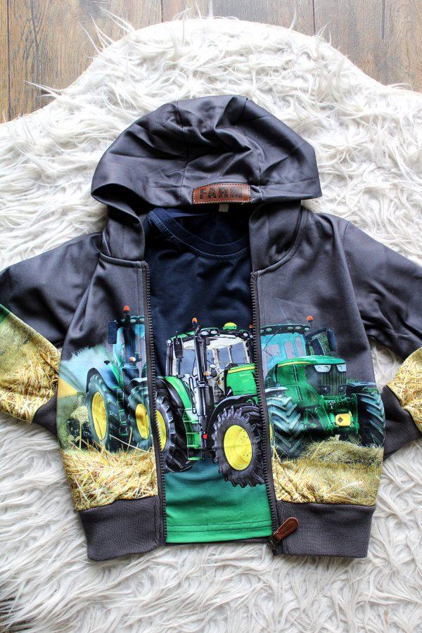 Shirtje blauw groene tractor, Vestje groene Tractor grijs