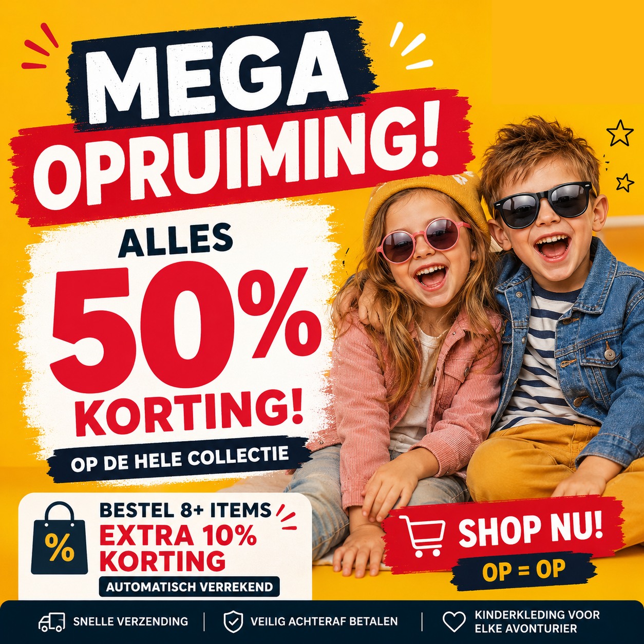 🔥 Alles moet weg! 🔥

Onze MEGA OPRUIMING is begonnen 🎉

👚 Alle kinderkleding 50% korting
🛒 8+ items? Nog eens 10% extra korting
💛 Ideaal om de kledingkast voordelig te vullen

Wees er snel bij, want weg = weg!

👉 https://www.babesenbinkies.nl/