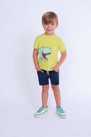 Broekje Blue Seven blauw, Shirtje Blue Seven Dinosaurus geel