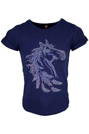Shirtje glitter paard blauw