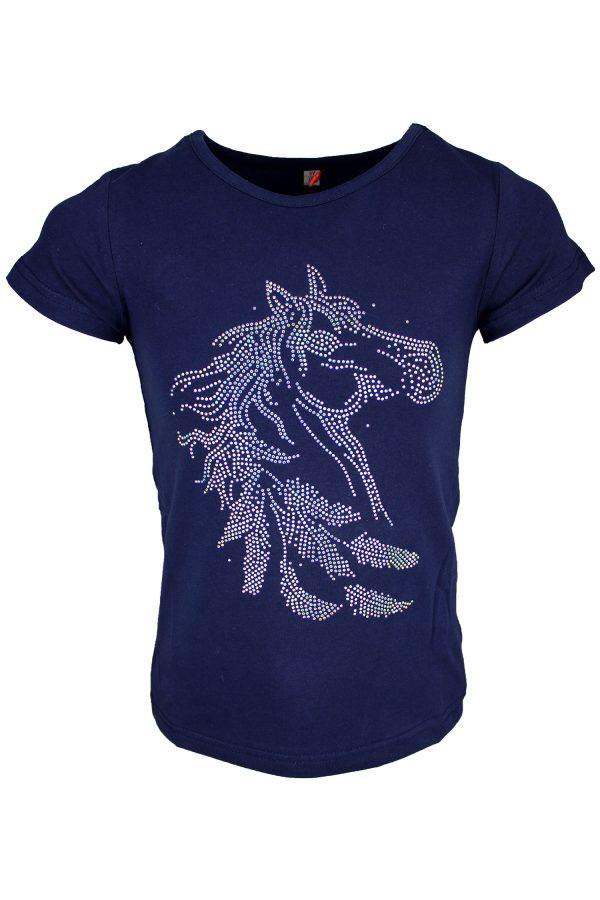 Shirtje glitter paard blauw