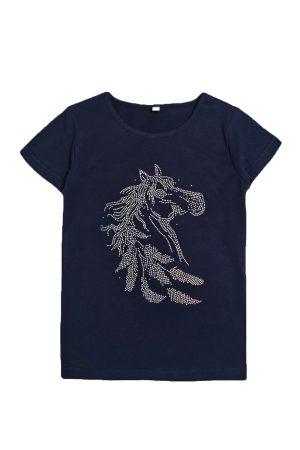 Shirtje glitter paard blauw
