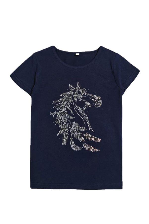 Shirtje glitter paard blauw