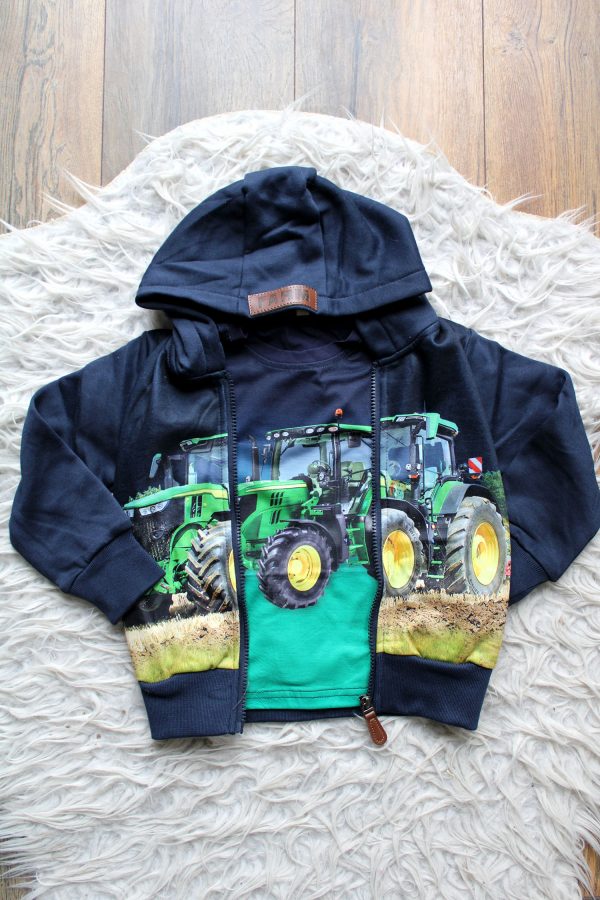 Shirtje groene Tractor groen blauw, vestje blue tractor blauw