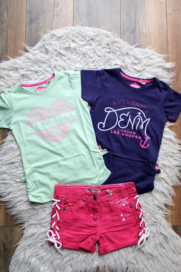Broekje Lee Cooper Girls roze, Shirtje Lee Cooper Girls lichtgroen, Shirtje Lee Cooper Girls denim blauw