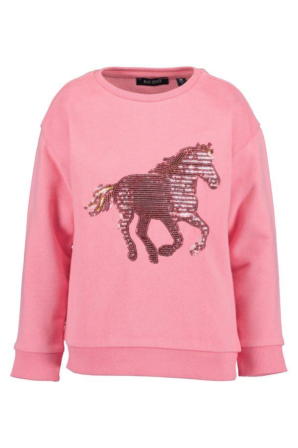 Sweater Blue Seven Pailletten Paard roze