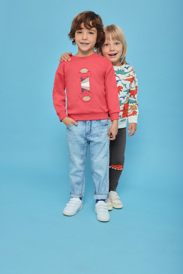 Sweater Blue Seven Dinosaurus wit, Broekje Blue Seven Jogging Dino grijs