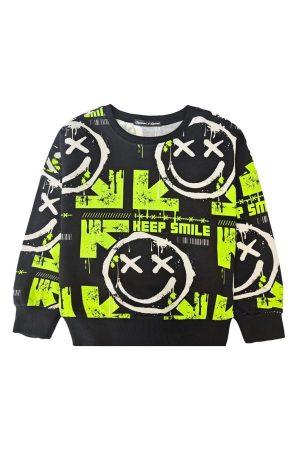 Hoodie Keep Smiling groen zwart